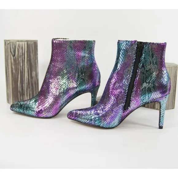 Betsey Johnson Albaa Iridescent Faux Snake Boots 6 - Picture 4 of 5
